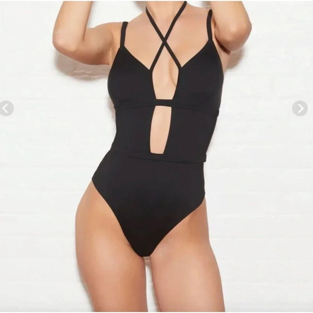 Fleur Du Mal Swimsuit cutout v cheeky one piece womens Black (xsmall) designer